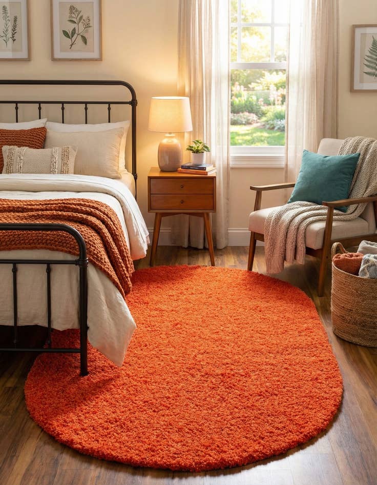 Detail image of  5' 3 x 8' Solid Shag Oval Rug