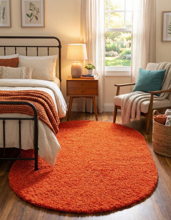 5' 3 x 8' Solid Shag Oval Rug
