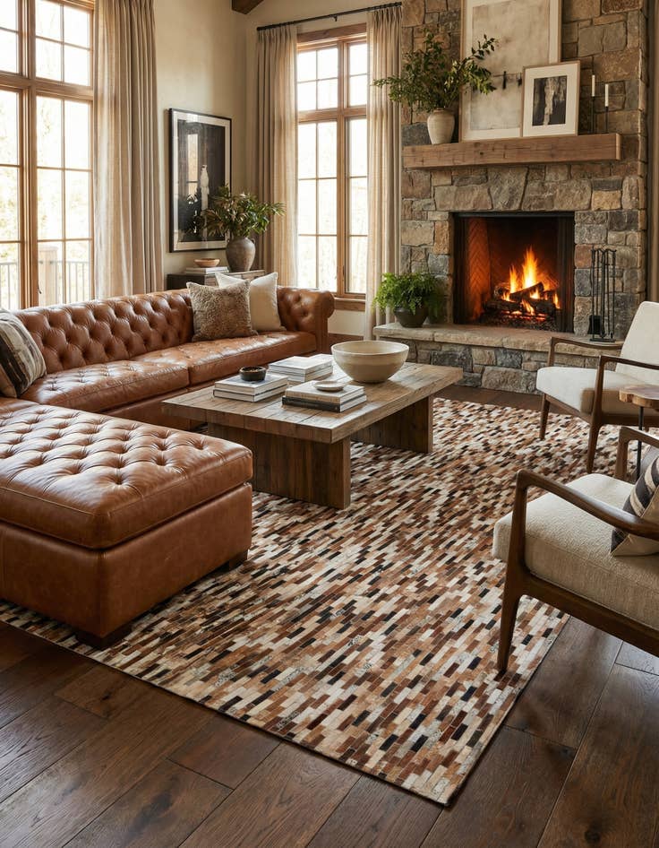 Detail image of  8' x 9' 8 Cowhide Leather Rug