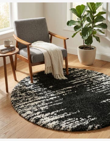 Black and White Serenity Shag Round Rug