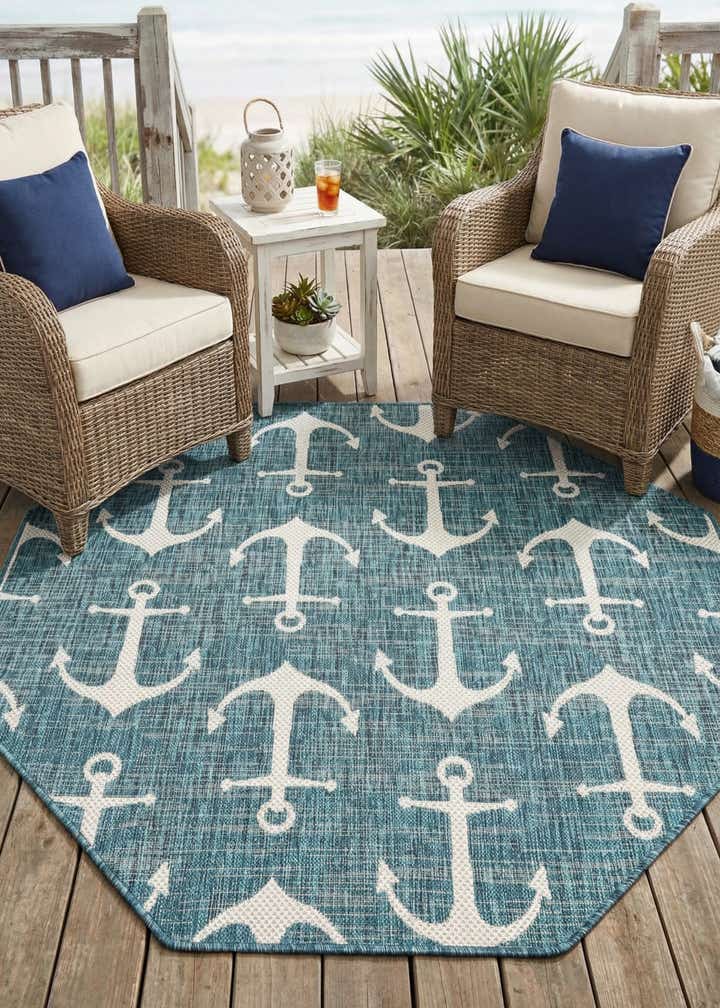 5' 3 x 5' 3 Easy-Clean Coastal Indoor / Outdoor Octagon Rug