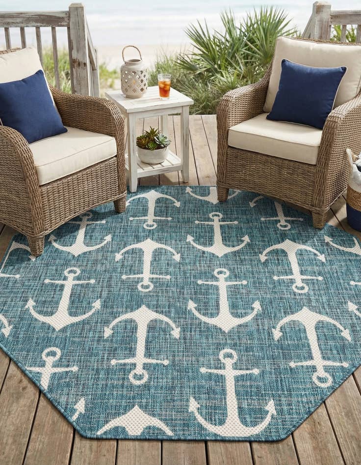 Detail image of 5' 3 x 5' 3  Washable Coastal Indoor / Outdoor Octagon Rug