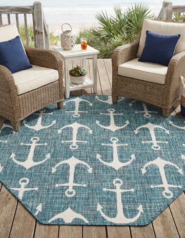 5' 3 x 5' 3 Easy-Clean Coastal Indoor / Outdoor Octagon Rug