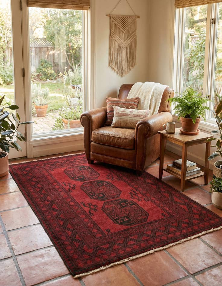 Detail image of  3' 3 x 4' 9  Hand Knotted Afghan Akhche Wool Rug