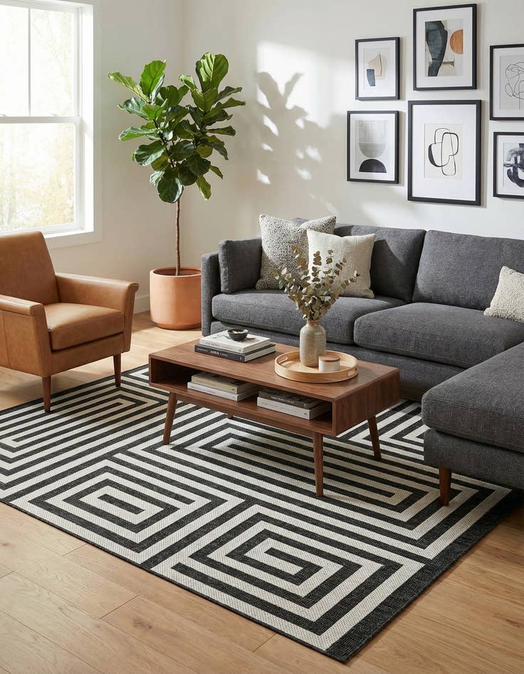 Detail image of 7' 10 x 7' 10  Washable Modern Indoor / Outdoor Square Rug