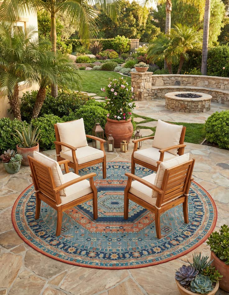 Detail image of  7' 10 x 7' 10  Washable Baja Indoor / Outdoor Round Rug