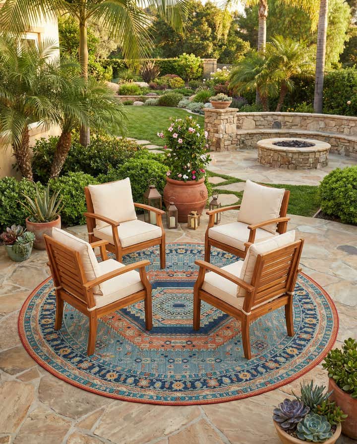 7' 10 x 7' 10 Easy-Clean Baja Indoor / Outdoor Round Rug