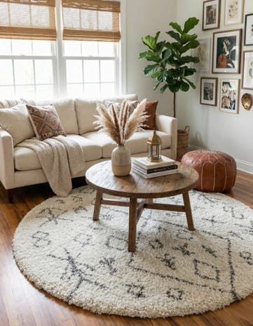 Pure Ivory Moroccan Shag Round Rug