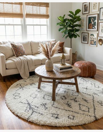 Pure Ivory Moroccan Shag Round Rug