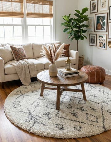 Pure Ivory Moroccan Shag Round Rug