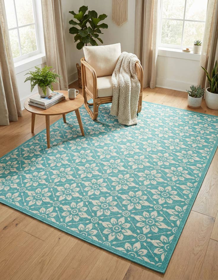 Detail image of 7' 10 x 7' 10  Washable Trellis Indoor / Outdoor Square Rug