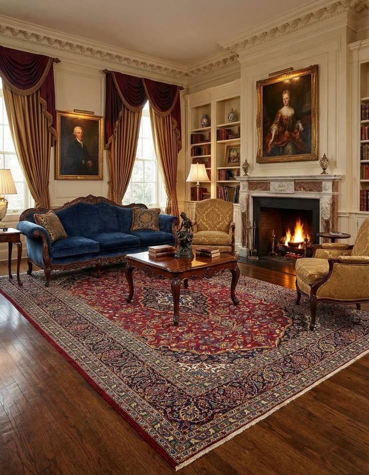 Detail image of 8' 2 x 11' 5  Hand Knotted Kashan Persian Wool Rug