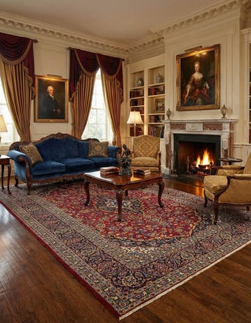 8' 2 x 11' 5 Hand Knotted Kashan Persian Wool Rug