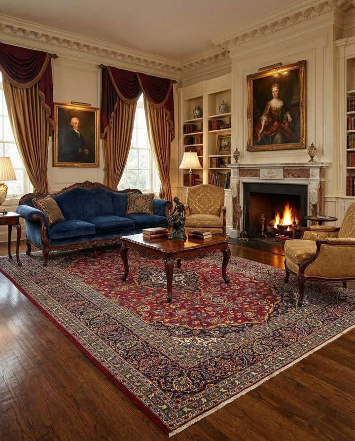 8' 2 x 11' 5 Hand Knotted Kashan Persian Wool Rug