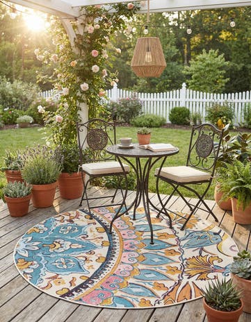 Easy-Clean Traditional Indoor / Outdoor Round Rug