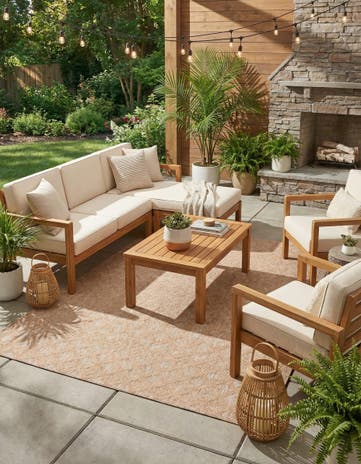 6' x 9' Easy-Clean Trellis Textured Indoor / Outdoor Rug