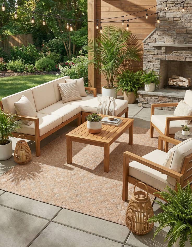 Detail image of 6' x 9'  Washable Trellis Textured Indoor / Outdoor Rug