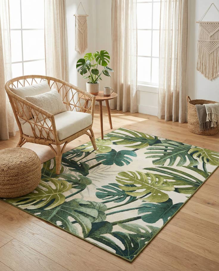 Detail image of 4' x 6' Easy-Clean Botanical Indoor / Outdoor Rug