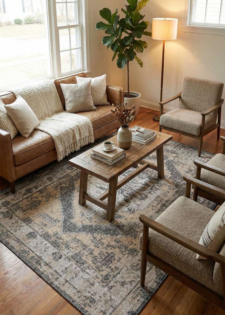 5' 3 x 8' Easy-Clean Traditional Indoor / Outdoor Rug