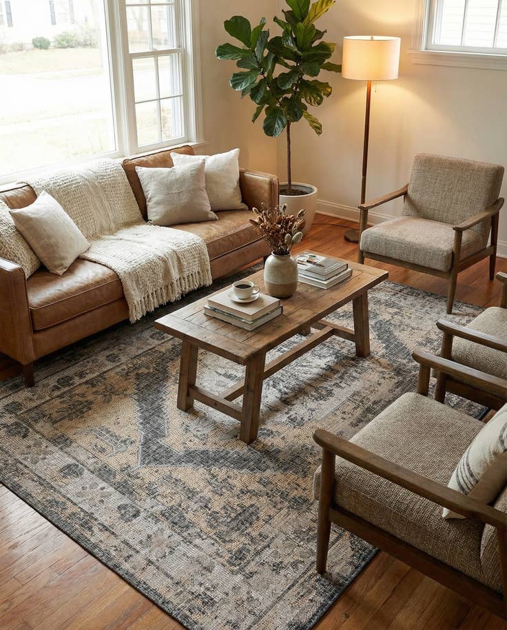 Detail image of 5' 3 x 8' Easy-Clean Traditional Indoor / Outdoor Rug