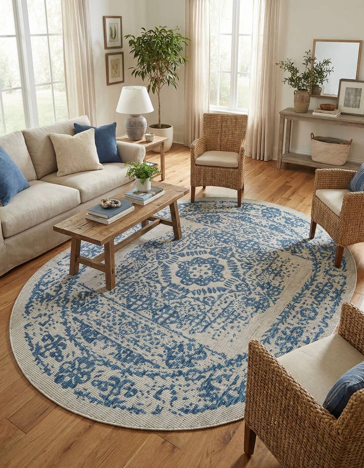 Detail image of 7' 10 x 10' Easy-Clean Traditional Indoor / Outdoor Oval Rug