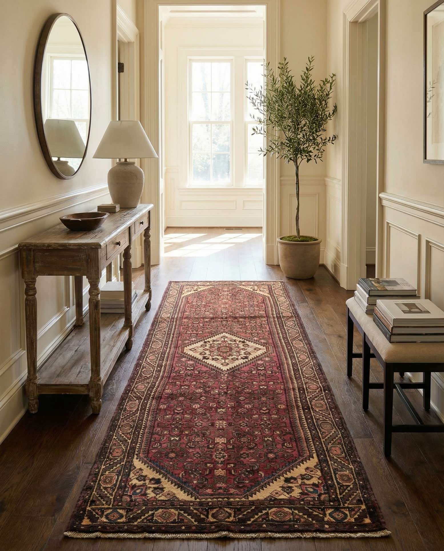 3' 10 x 10' 7 Hand Knotted Hossainabad Persian Wool Runner Rug