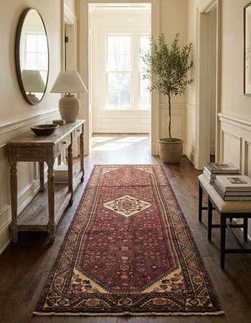 3' 10 x 10' 7 Hand Knotted Hossainabad Persian Wool Runner Rug