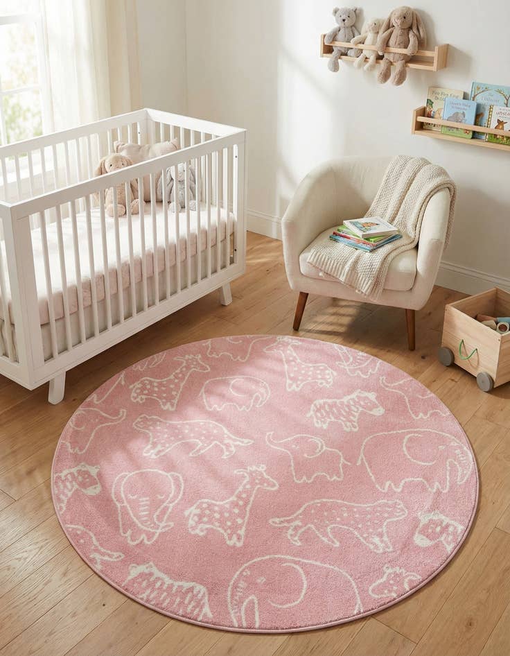 Detail image of 5' 3 x 5' 3 Animals Whimsy Kids Round Rug