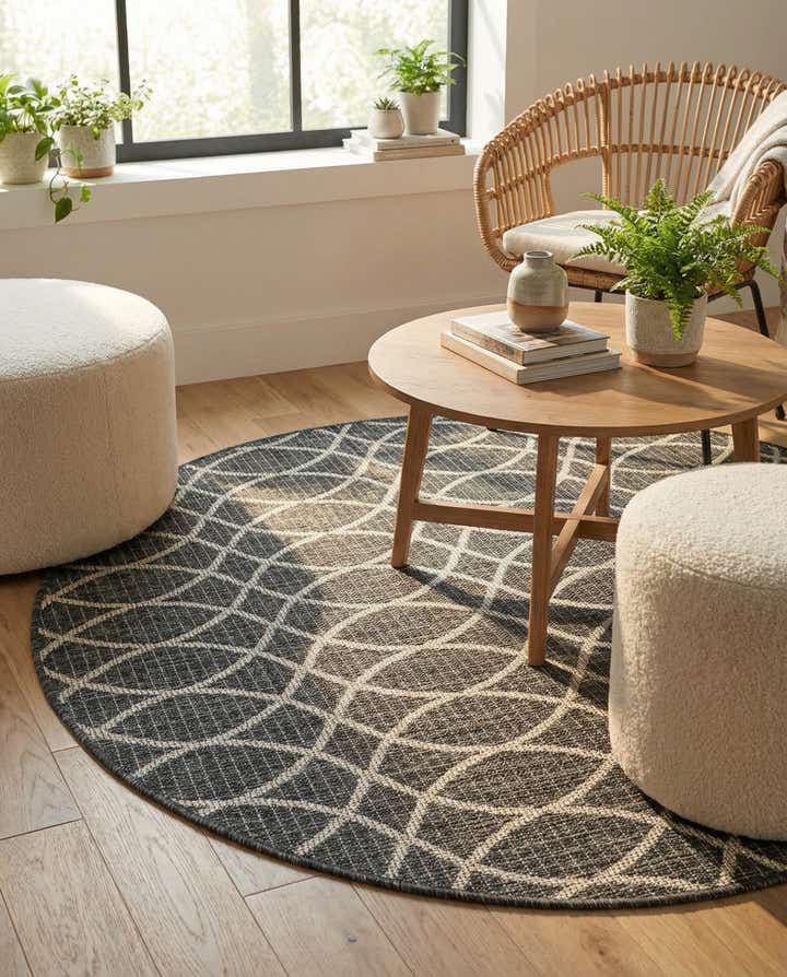 4' x 4' Easy-Clean Trellis Indoor / Outdoor Round Rug