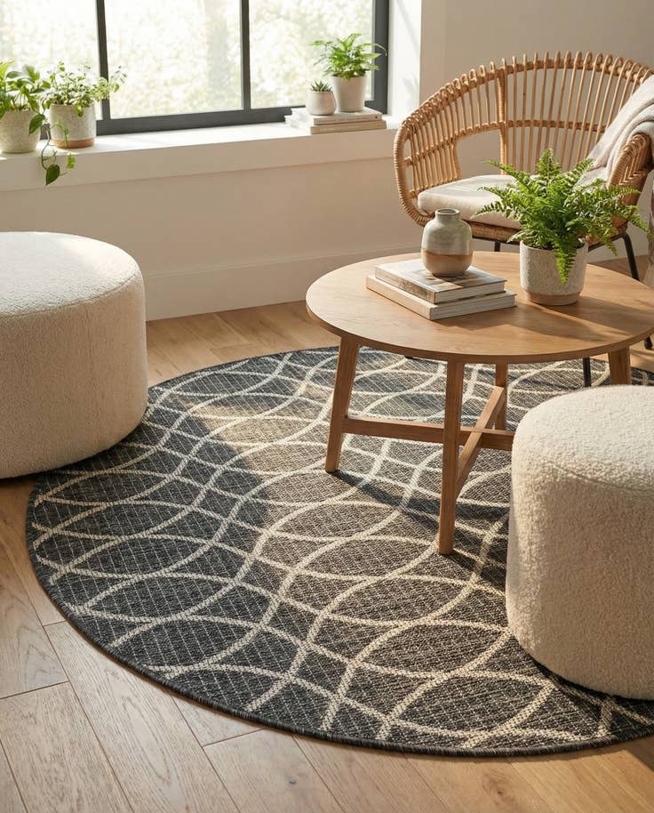 Detail image of 4' x 4' Easy-Clean Trellis Indoor / Outdoor Round Rug