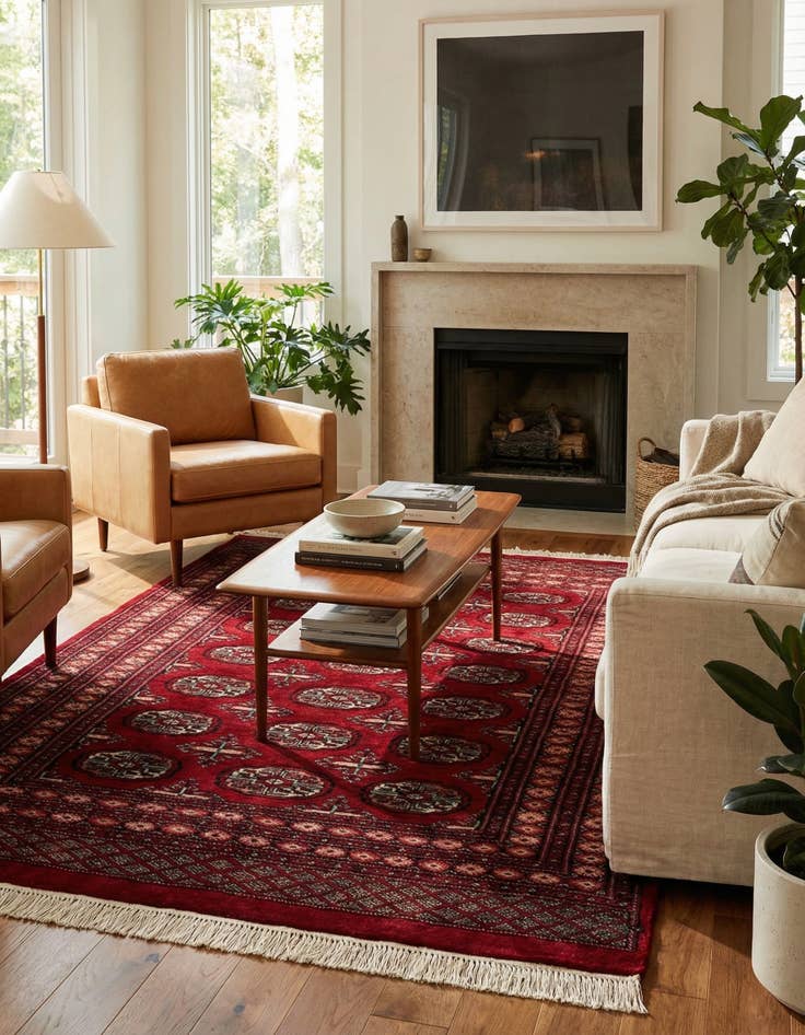 Detail image of 4' 2 x 5' 7  Hand Knotted Torkaman Persian Wool Rug