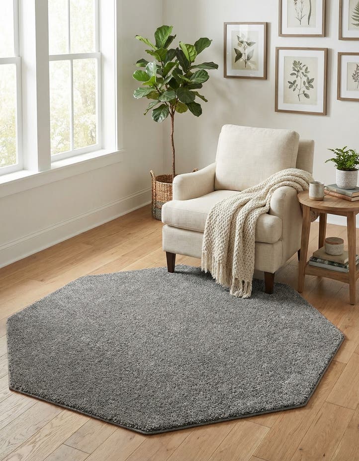 5' x 5' Solid Frieze Octagon Rug