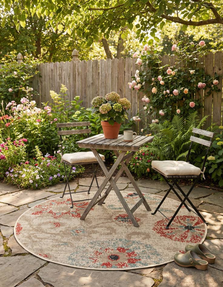 Detail image of 3' x 3'  Washable Botanical Indoor / Outdoor Round Rug