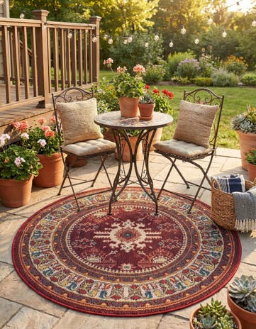 Red Easy-Clean Baja Indoor / Outdoor Round Rug