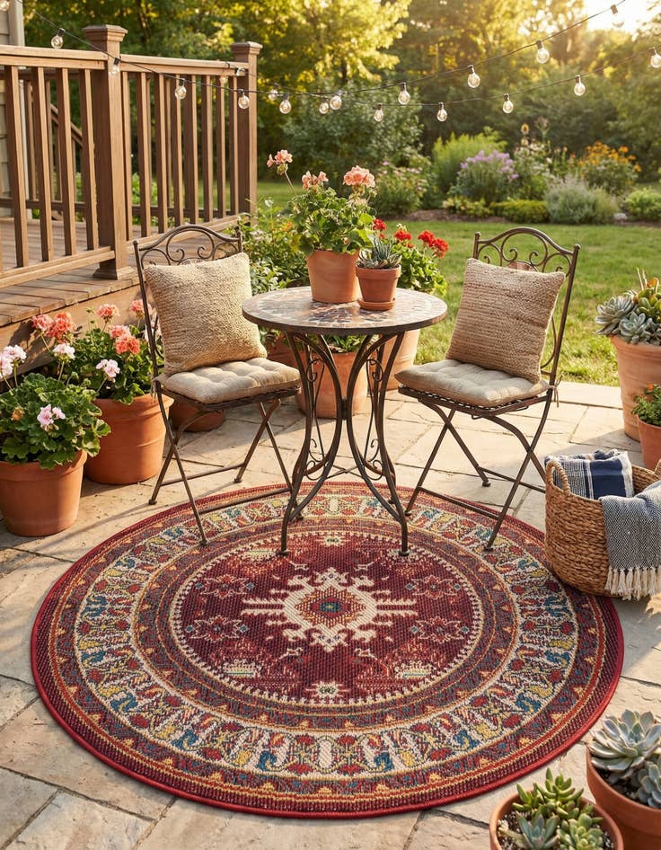 Detail image of 4' x 4' Easy-Clean Baja Indoor / Outdoor Round Rug