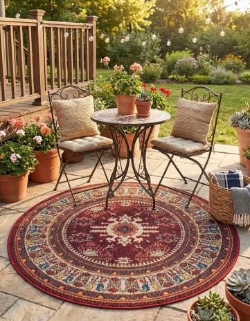Red Easy-Clean Baja Indoor / Outdoor Round Rug