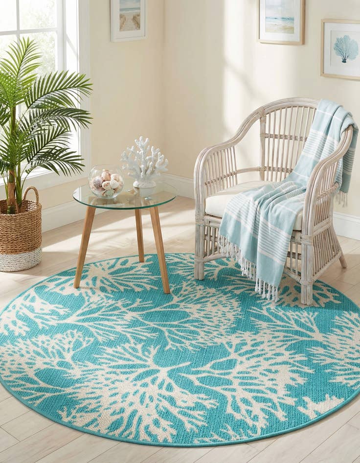 Detail image of 4' x 4'  Washable Coastal Indoor / Outdoor Round Rug