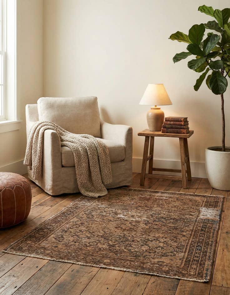 Detail image of 3' 7 x 5' 5  Hand Knotted Ultra Vintage Persian Wool Rug