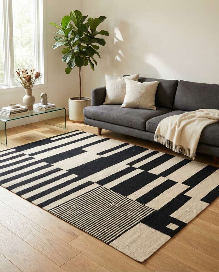 4' 8 x 6' 3 Hand Woven Kilim Modern Wool Rug