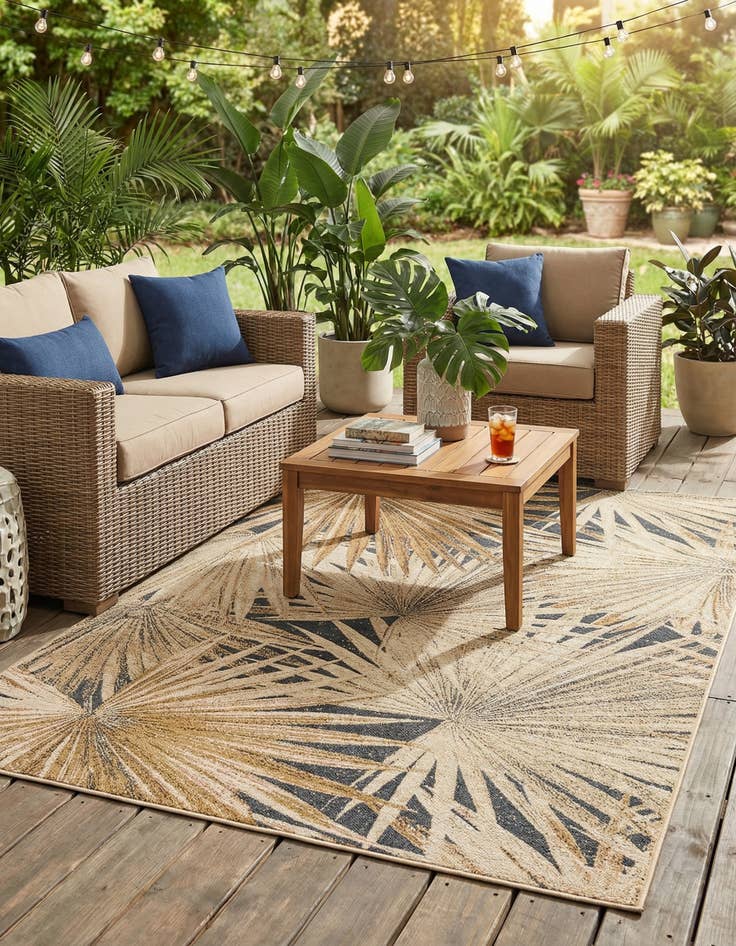 Detail image of 5' x 8'  Washable Botanical Indoor / Outdoor Rug