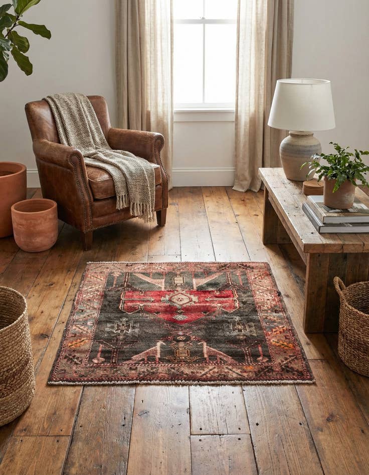 Detail image of 3' 8 x 3' 8  Hand Knotted Ultra Vintage Persian Wool Square Rug