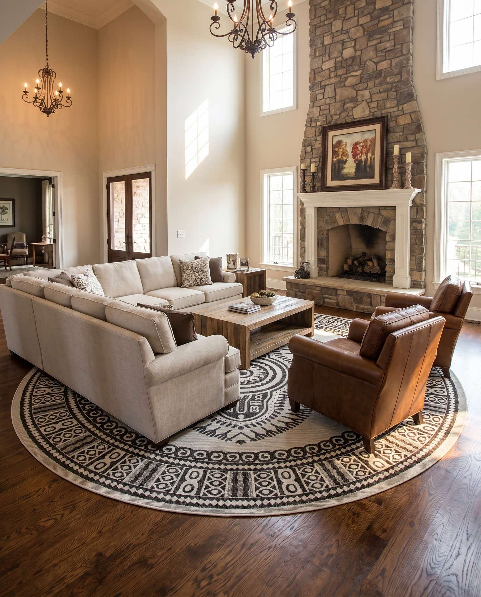 13' x 13' Easy-Clean Traditional Indoor / Outdoor Round Rug