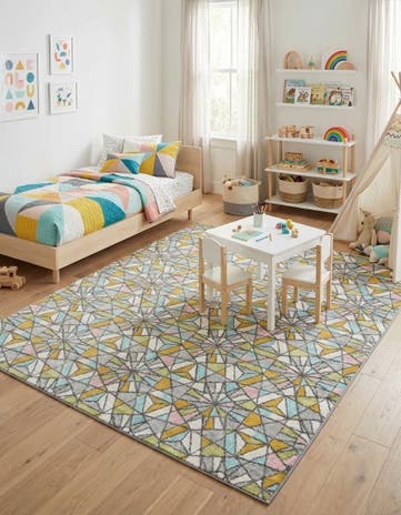 7' 10 x 10' Stained Glass Whimsy Kids Rug
