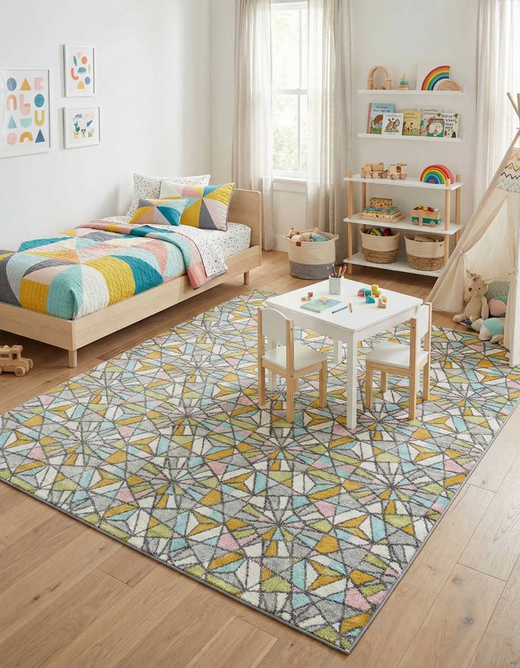 Detail image of 7' 10 x 10' Stained Glass Whimsy Kids Rug