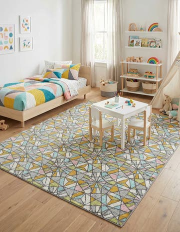 7' 10 x 10' Stained Glass Whimsy Kids Rug
