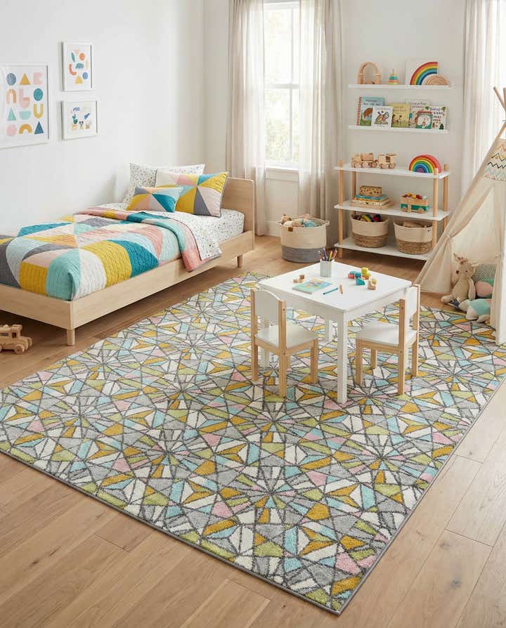 7' 10 x 10' Stained Glass Whimsy Kids Rug