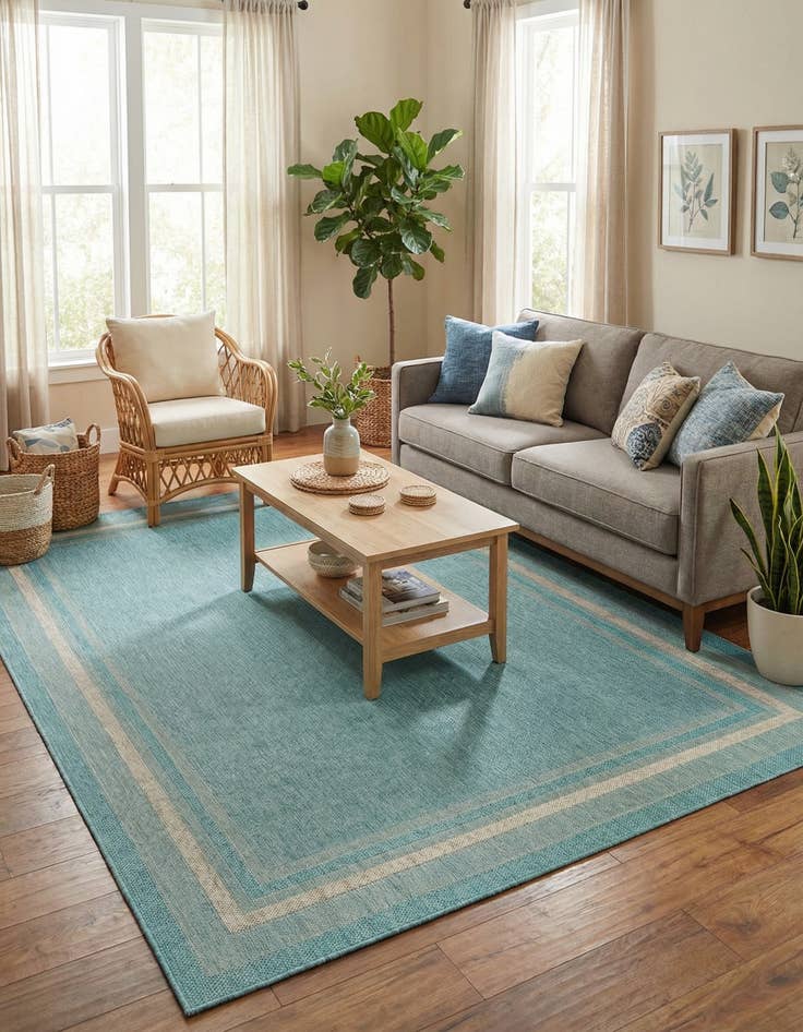 Detail image of  7' 10 x 11'  Washable Border Indoor / Outdoor Rug