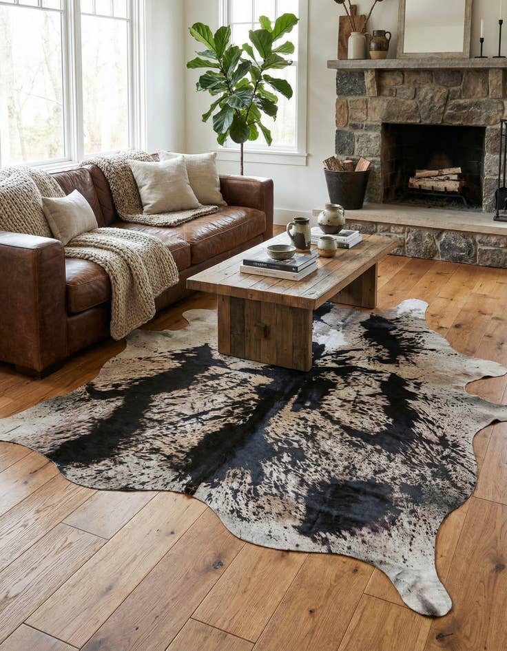 Detail image of 6' 7 x 7' 2 Cowhide Leather Rug