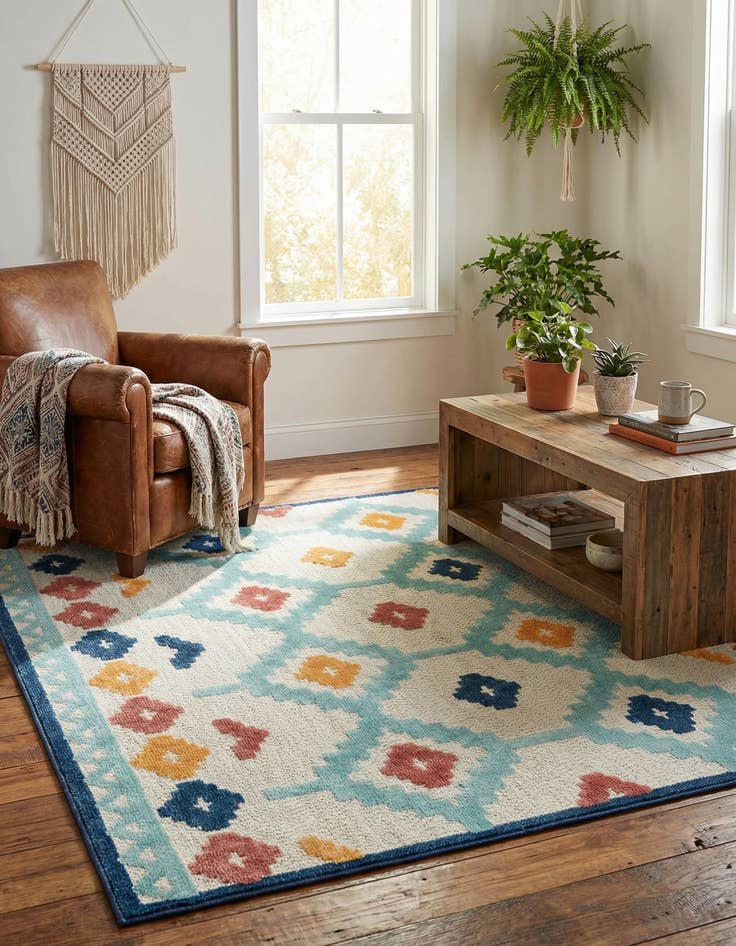 Detail image of 7' 10 x 7' 10  Washable Belize Indoor / Outdoor Square Rug