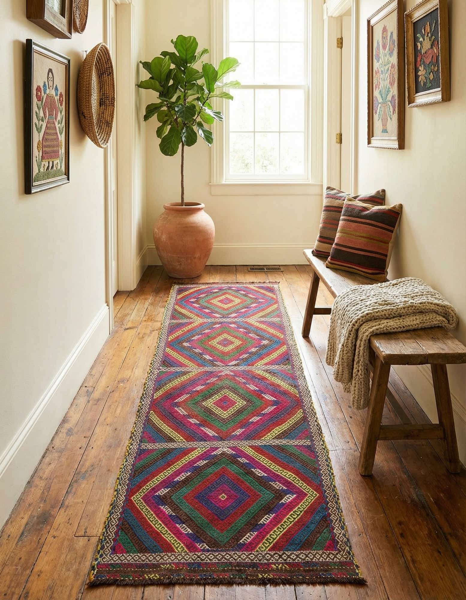 2' 2 x 8' 7 Hand Woven Kilim Fars Wool Runner Rug